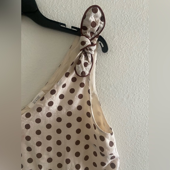 Sage & Citrus Ivory & Brown Polka Dot Tie Shoulder Tank Top Blouse size L - Picture 2 of 6